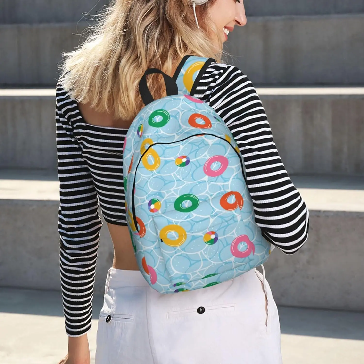 Travel Laptop Backpack - Swim rings floating Computer Canvas Backpack Bag with Adjustable Straps