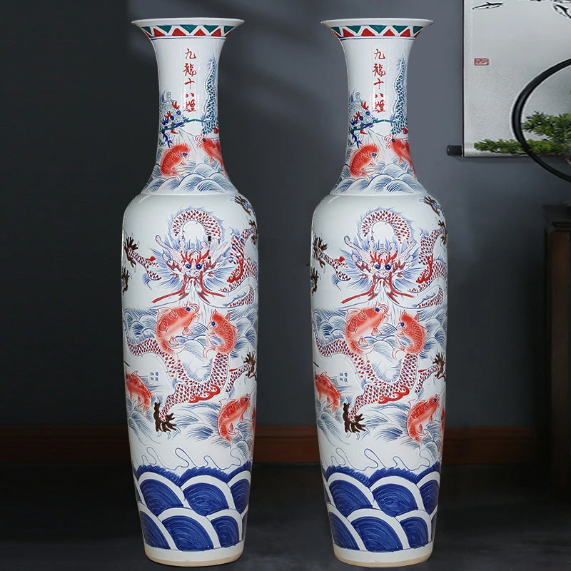 Ceramic Hand-Painted Floor Vase Paradise Fish of China Porcelain Bottle Living Room Decoration