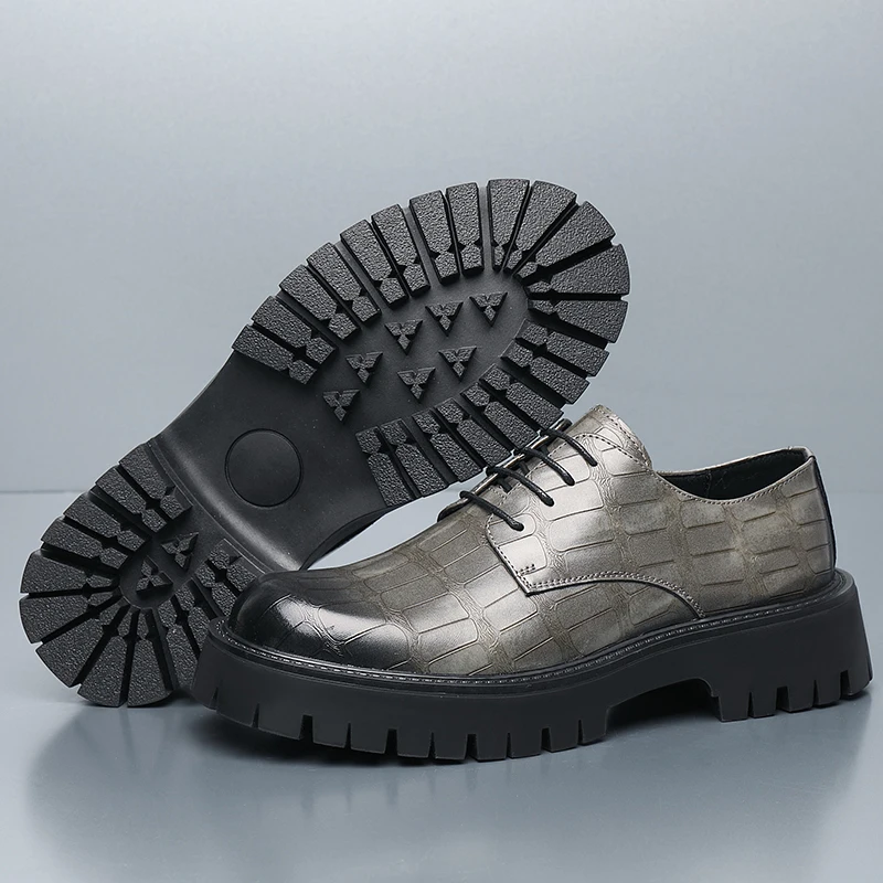 

Big Size Men Height Increase Leather Shoes Thick Sole Business Casual Formal Oxfords Non Slip Comfortable Commute Dress Shoes