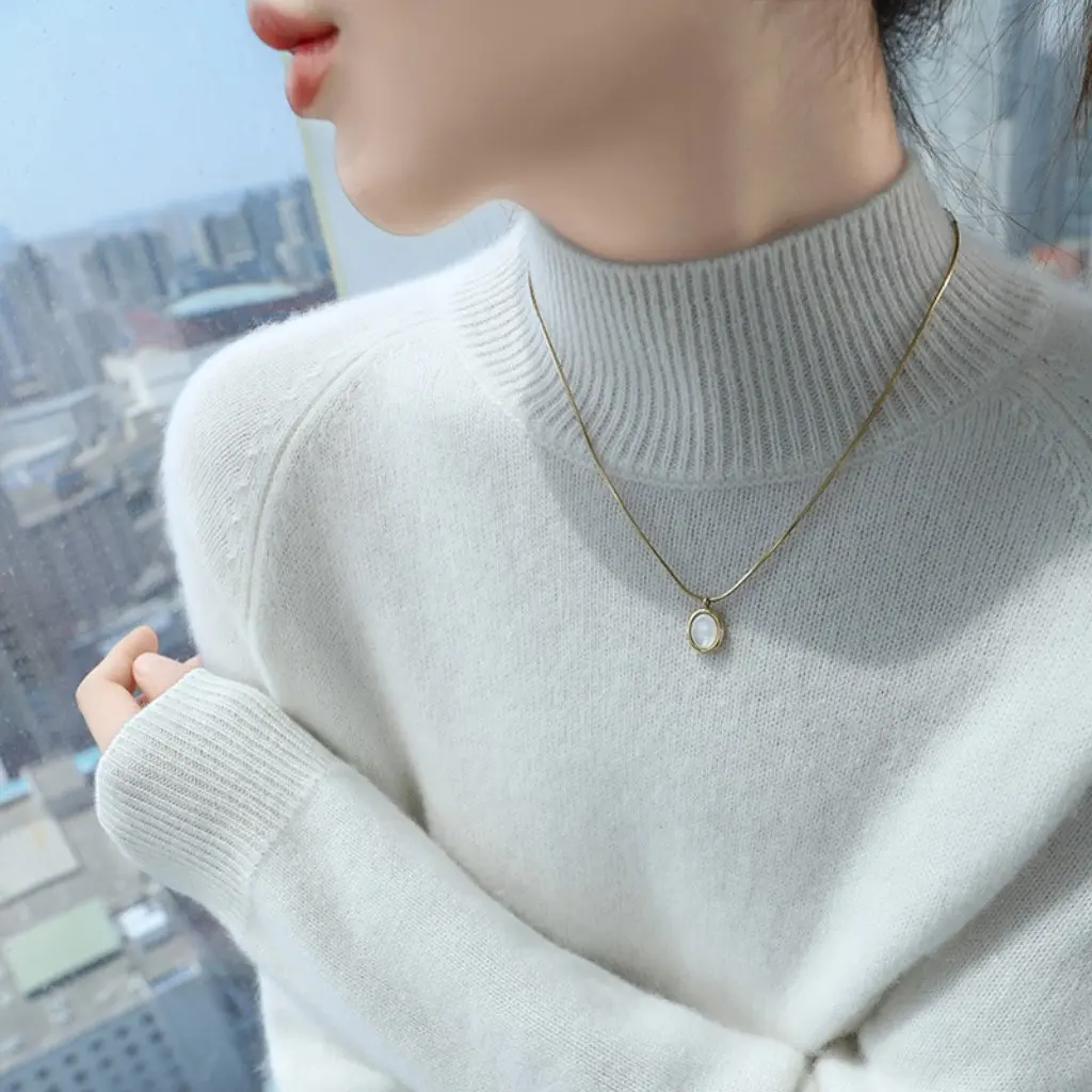 

Women's Slim Fit Half Turtleneck Sweater Soft Waxy Cashmere Knitted Shirt Versatile Fashionable Autumn Winter Bottoming Top