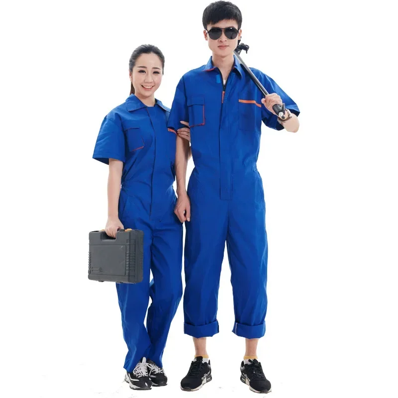 DurableShort-sleeved One-piece Work Clothes Set Men's Factory Workshop Wear-resistant Short-sleeved Women's Labor Work Clothes