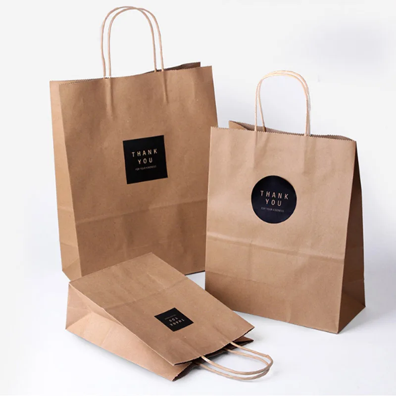 10 Pcs Mini Small Middle Large Big Kraft Paper Bag with Handles Festival Gift Bag High Quality Candy Shopping Bags 15x21x8cm