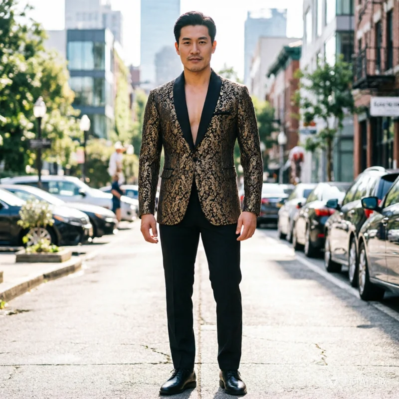 

New Male Jacquard Loose Suit 2 Piece Blue / Red / Black Men Luxury Wedding Prom Party Stage Blazers Jacket and Pants