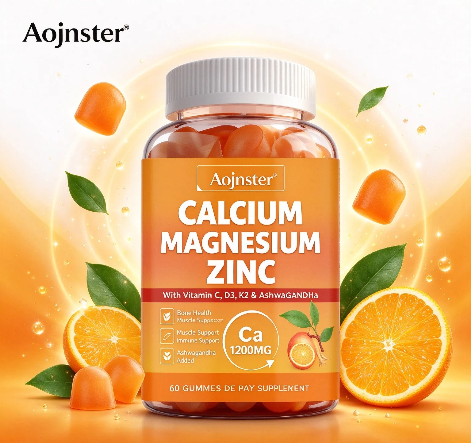 Calcium Magnesium Zinc Gummies, 60 Count Chewable Gummy, Daily Mineral Nutrition Supplement for Body Wellness Support