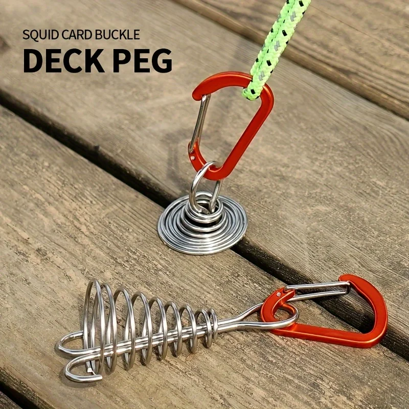 1pc Windproof Adjustable Anchor Pegs with Carabiner and Spring Buckle - Perfect for Camping and Outdoor Activities