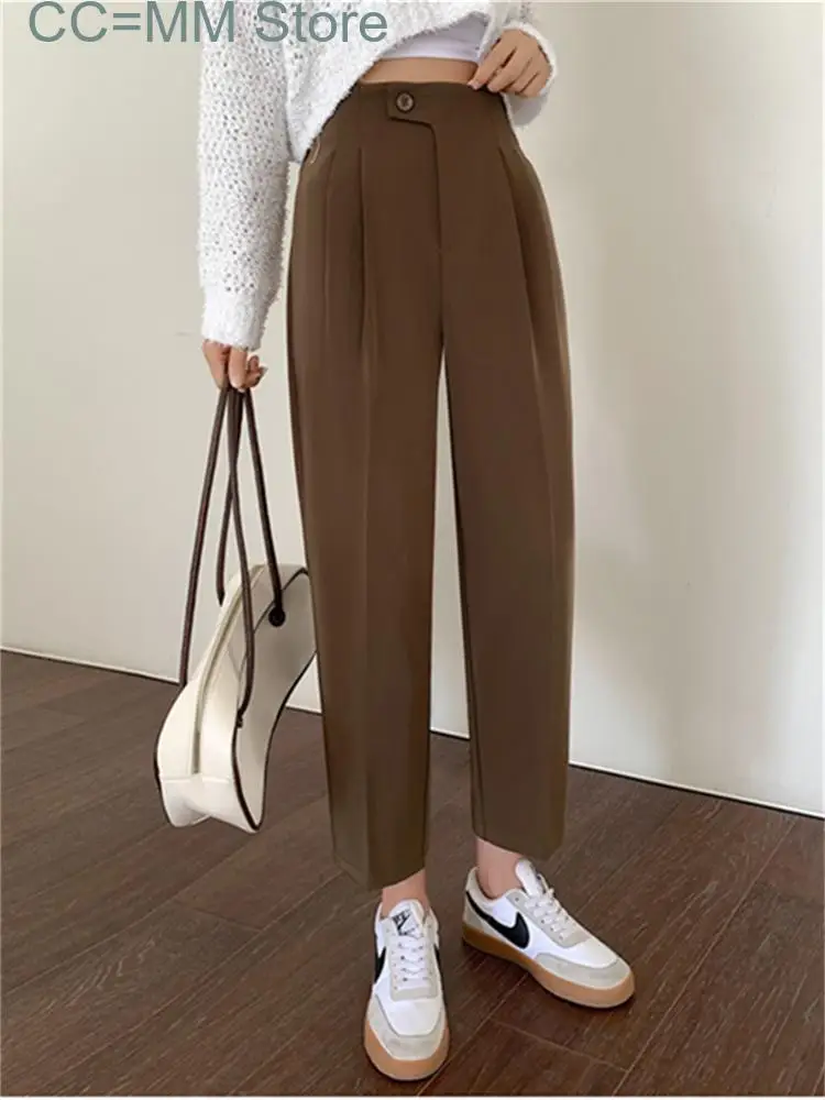 

New Black Suits Pants for Women High Waisted Korean Fashion Elegant Harem Pants Office Ladies Straight Ankle Length Pants