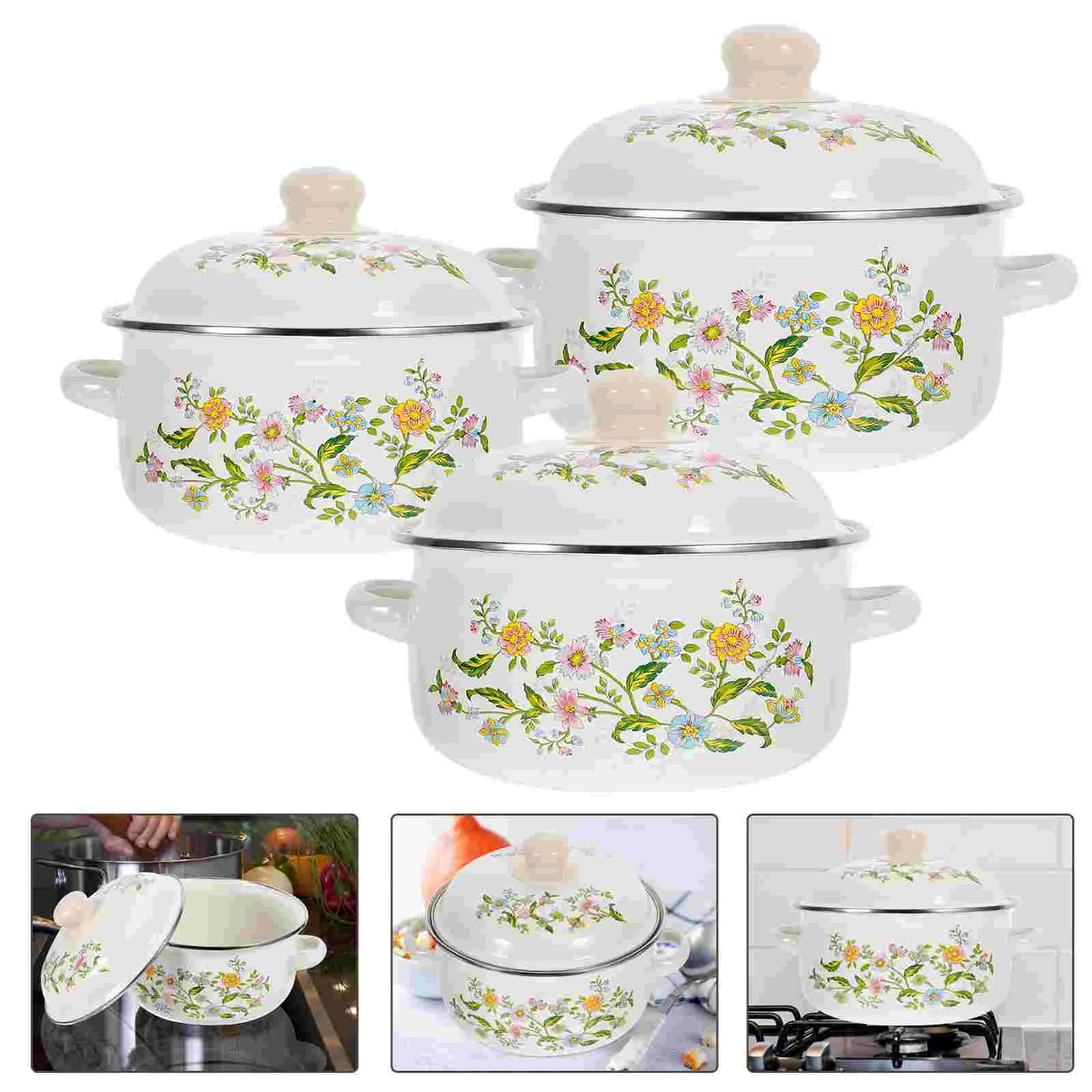 

Эмалированная кастрюля, суповарка, молочная кухонная кастрюля с ручкой, антипригарная индукционная плита, 3 шт.