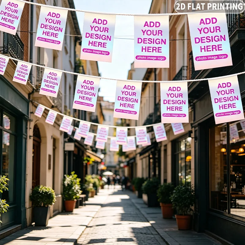 10/15/20pcs 2D Flat Custom String Flags, Personalized DIY Bunting Banner with Your Logo, Badge, Photo & Text, 14×21cm