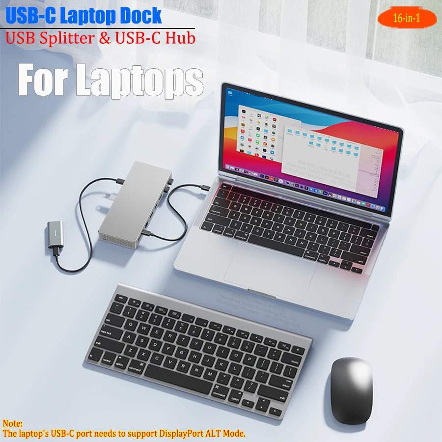 

16-в-1 USB-C концентратор Type-C на HDMI/DP/USB/RJ45/PD/SD/TF адаптер, док-станция для ноутбука x3 монитор для MacBook Dell HP Lenovo ASUS Microsoft Magicbook Huawei Matebook