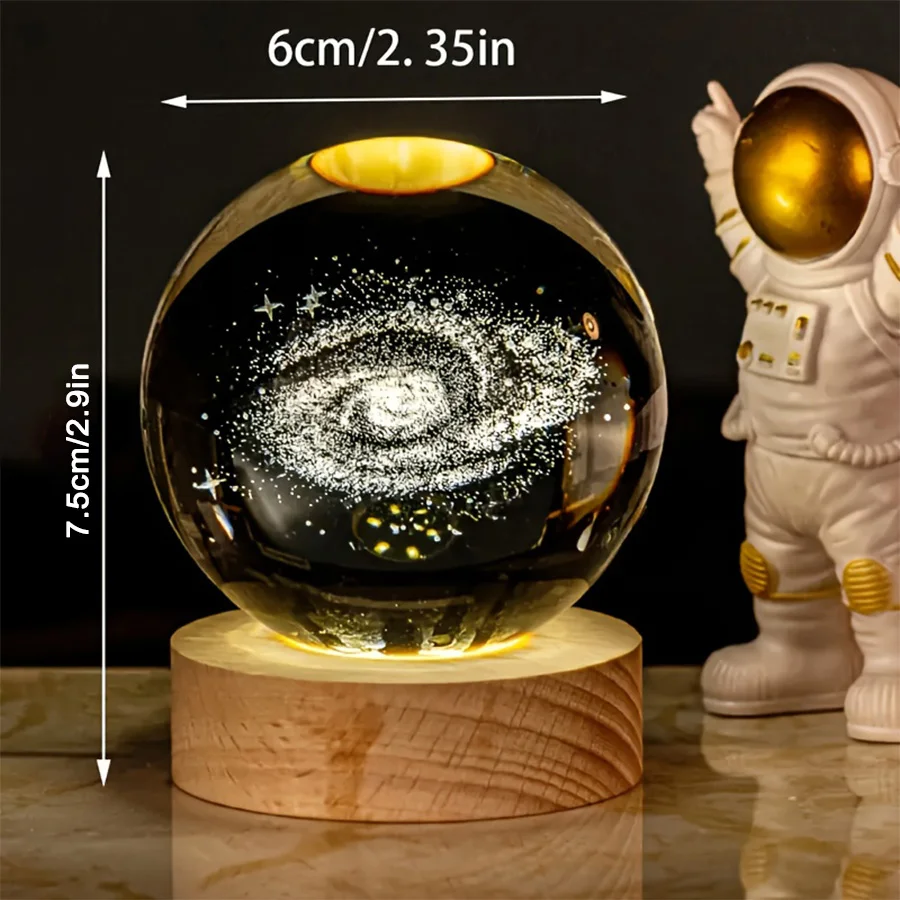 USB Powered 3D Crystal Ball Night Light LED 3D Planet Christmas Pattern Atmosphere Fairy Lamp Ideal Gift for Bedroom Decoration