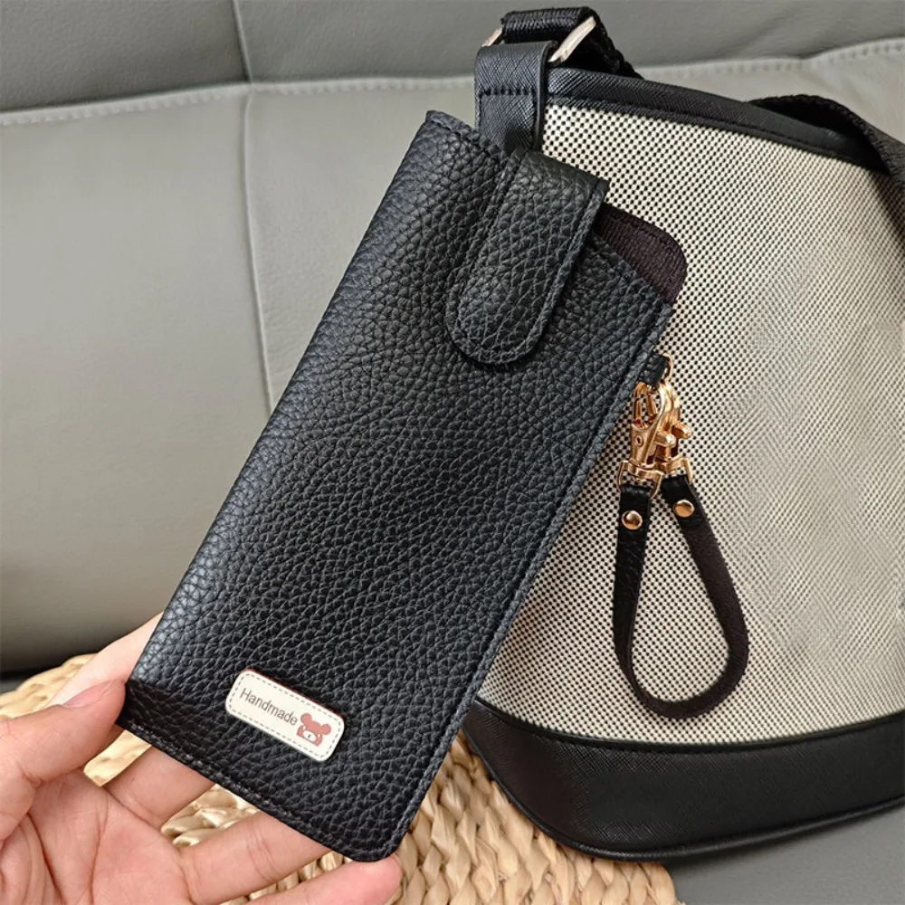 

PU Leather Sunglasses Storage Bag Solid Color Durable Hanging Sunglasses with Lanyard Portable Sunglasses Pouch