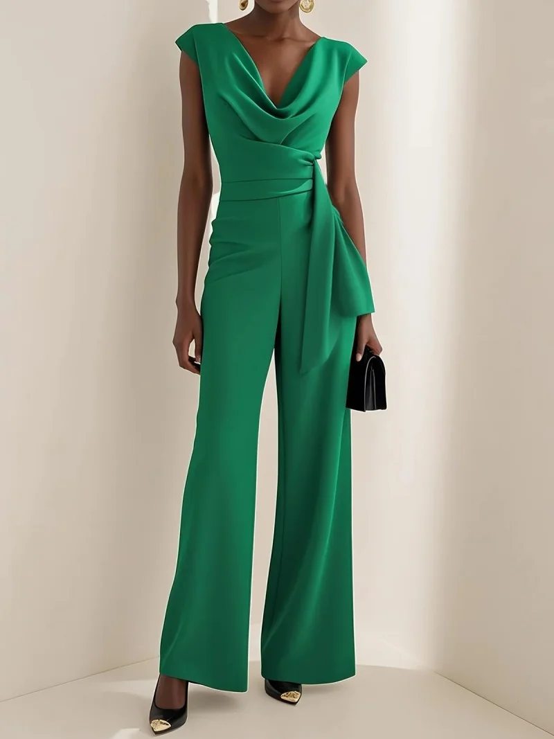 

Sexy Sleeveless Women's Middle Eastern Jumpsuit with Layered Collar And Belt Banquet Dress for Special Occasions