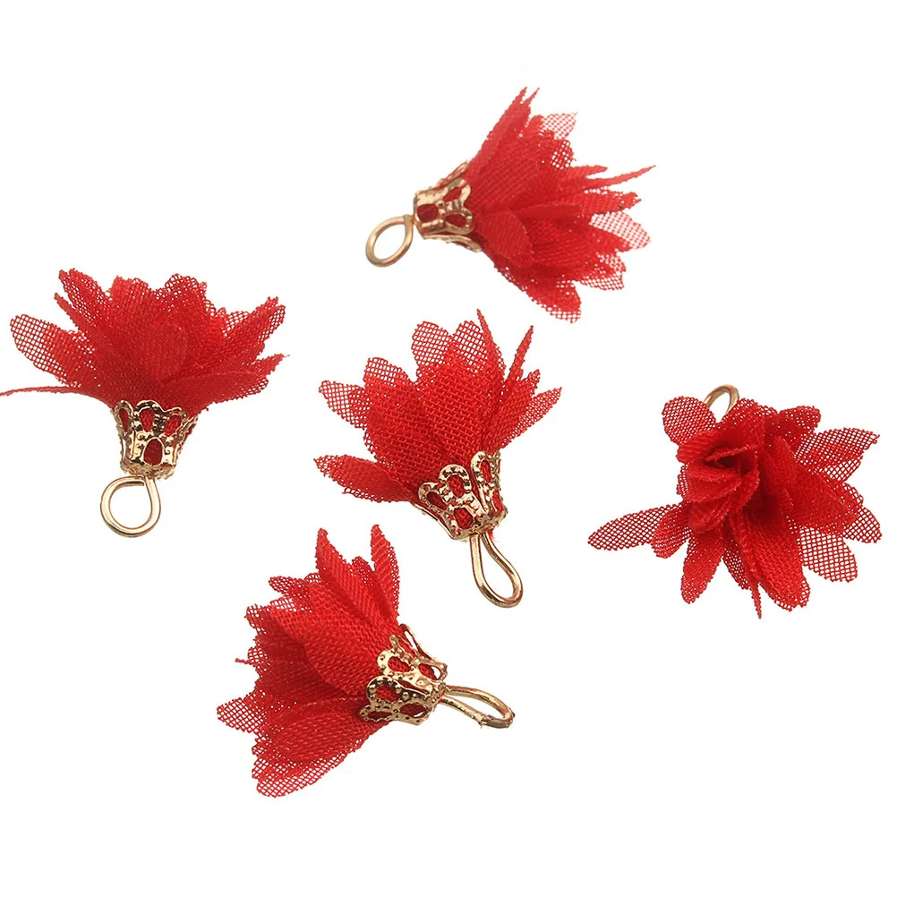 

20 Pcs DIY Jewelry Accessories Flower Hanging Ornament Chiffon Pendant Small and Fresh Petal Design Red