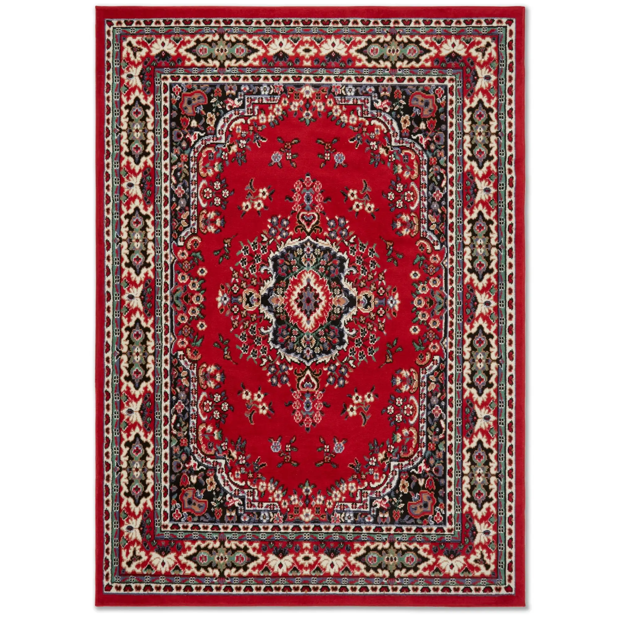 

Premium Sakarya Traditional Medallion Area Rug, Red/Black, 5'2x7'4