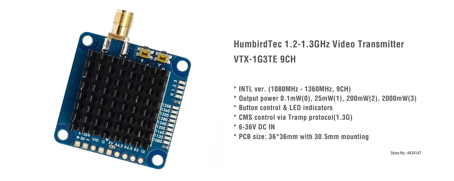 Video Transmitter 2W VTX-1G3TE 1.2GHz 1.3GHz 2000mW 9CH With Tramp VTX control For FPV Long Range Drones