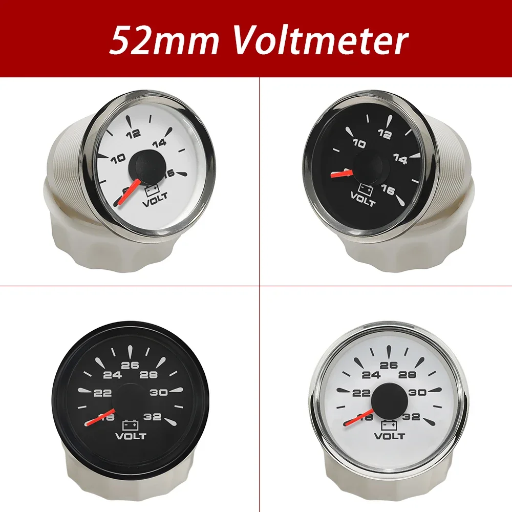 Universal Waterproof 52mm 8-16V 18-32V Volt Gauge Meter 12V 24V with 8 Colors Backlights for Boat Car Yacht RV