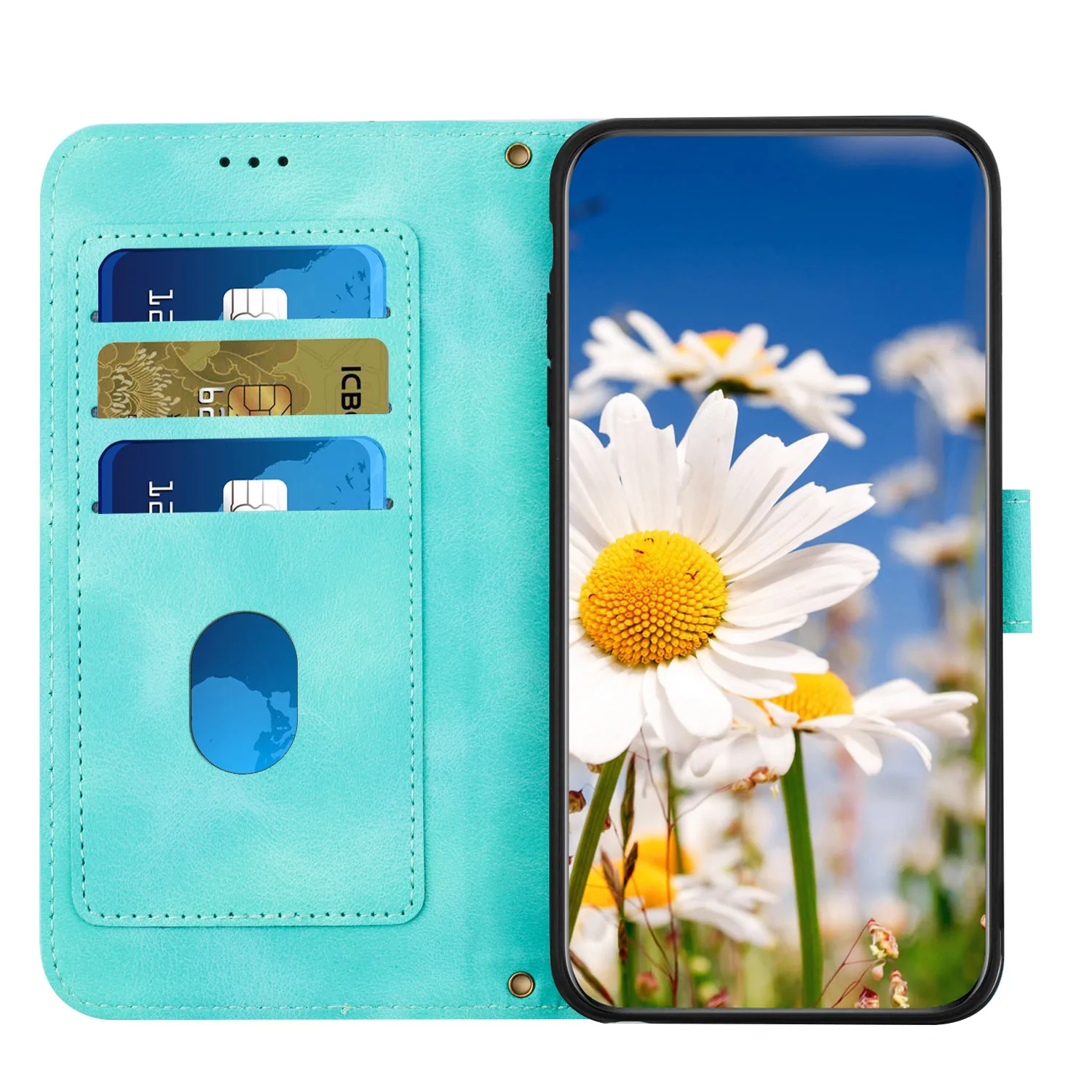 Malerei Kunst Blume Leder Telefon Brieftasche Fall Buch Für Samsung Galaxy S25 S24 S23 S22 S21 S20 FE A06 A16 A26 A36 A56 Flip-Cover – Detail 12