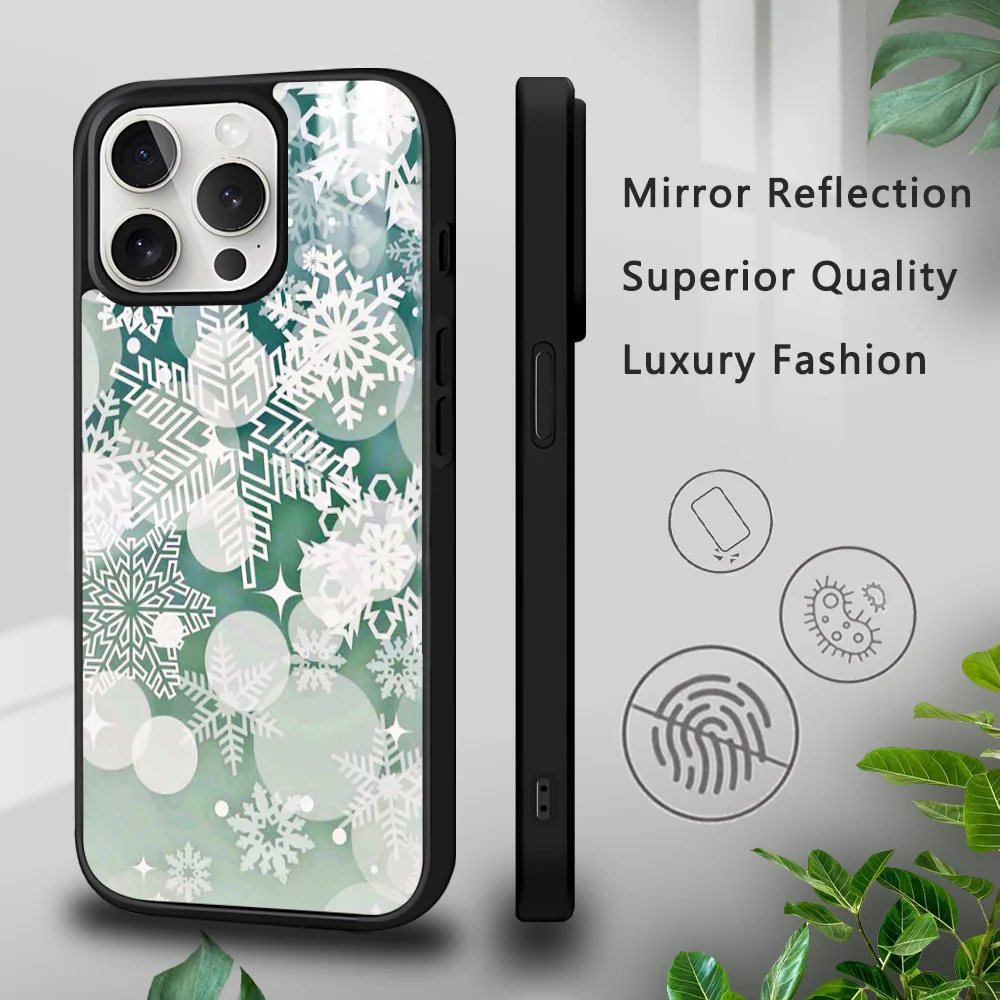 Christmas Snowflakes white Phone Case For iPhone 15 14 13 12 11 Pro Xs Max Mini XR X 7 8 Plus luxury Mirror Hard Funda