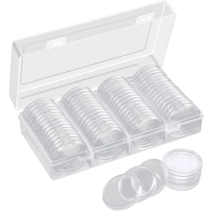 AT41 41 Mm Silver Coin Holder Coin Case With Storage Organizer Box For Coin Collection Supplies (60 Pieces)