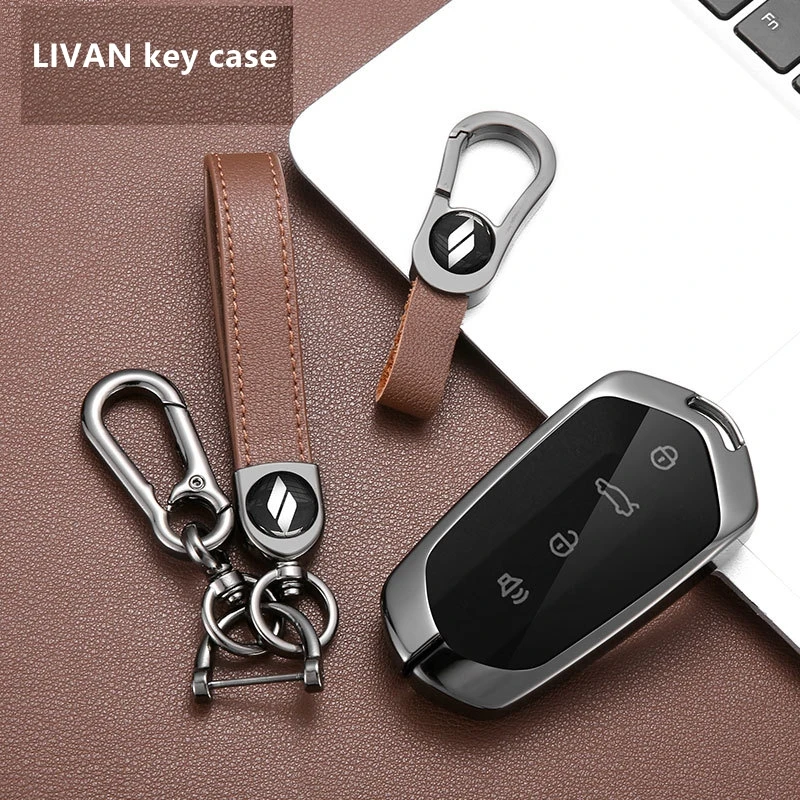 Car Accessories Zinc Alloy Leather Car Remote Smart Key Case Cover Holder For Geely LIVAN 7 EV 2023 2024 Remote Control Key