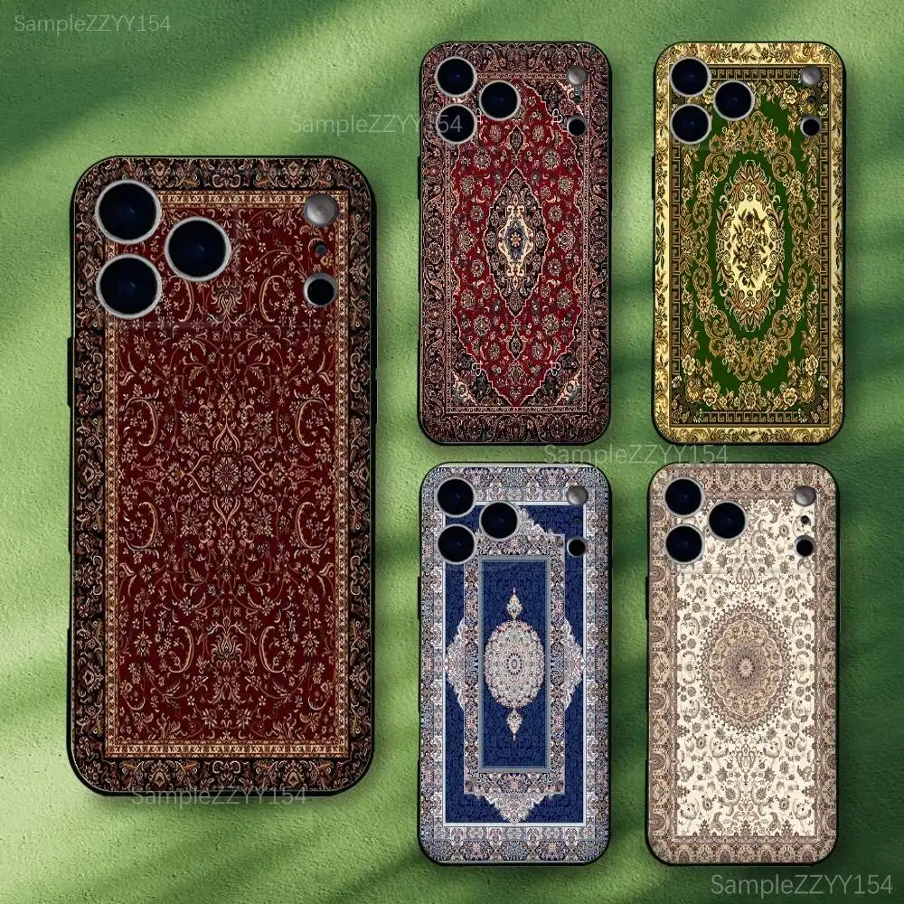 

Persian Carpet Floral Pattern Phone Case For iPhone 17,16,15,14,13,12,Pro,Max,Plus,E,SE4,Air,Mini Black Soft Funda
