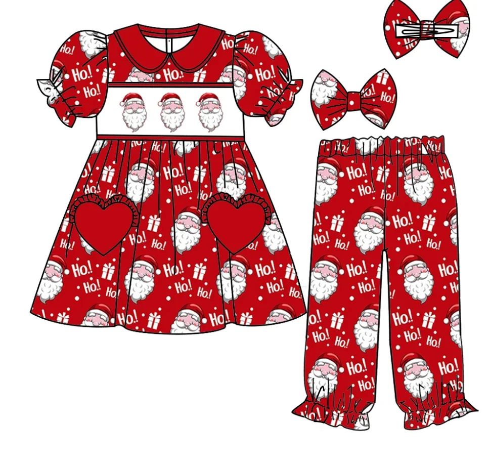 Conjunto de Boutique de Navidad para niños, pantalones elásticos de manga corta con estampado de letras de Papá Noel, conjunto elástico de manga larga para niña y niño, bata para bebé
