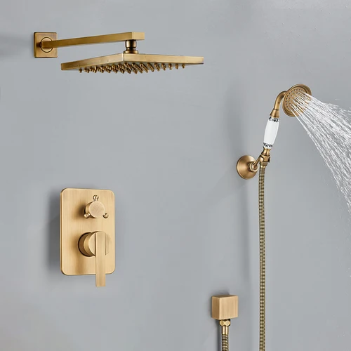 Imagen 2 del producto Juego de grifería de ducha de baño de lluvia de latón antiguo de 8 "", sistema mezclador de ducha montado en la pared, juego de ducha de baño negro bronce