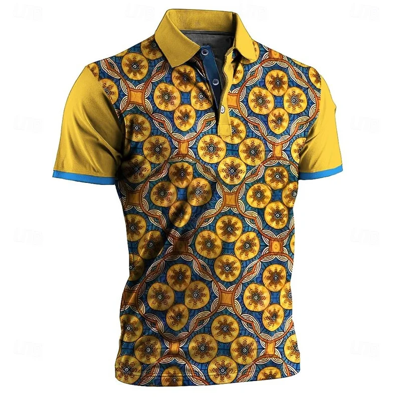 Geometrisches klassisches Poloshirt Herrenmode Kleidung Revers-Knopfhemd 3D-Karomuster bedrucktes Farbtop – Detail 5