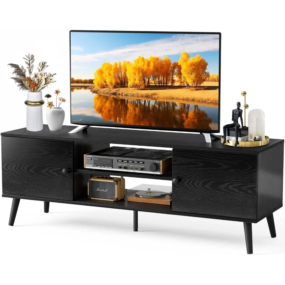 

TV Stand for 55 60 inch Television, Entertainment Center with Storage, 2 Cabinet Media Console Table, Soft Hinge Door