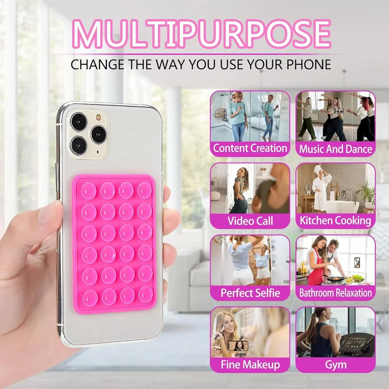 Paquet de 3 supports de coque de téléphone à aspiration en Silicone, poignée de téléphone collante antidérapante pour téléphone portable, support de poignée solide pour Selfies et vidéos