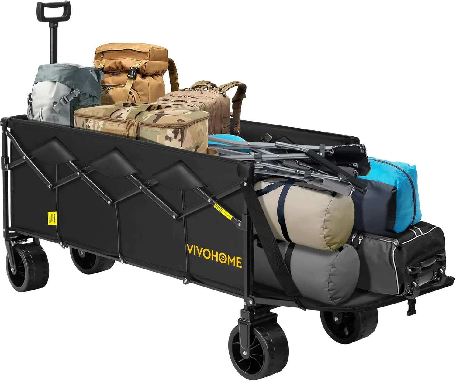 

Складная тележка-тележка длиной 48 дюймов с грузоподъемностью 440 фунтов, вездеходными колесами и расширенной задней дверью для сада, пляжа, кемпинга