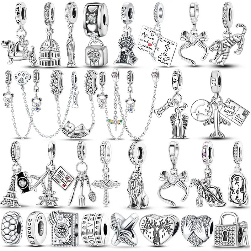 

Hot Sale Charms Beads 925 Sterling Silver Color Bow Cross Life Tree Fit DIY Original Bangle Bracelet Charm Pendant Jewelry