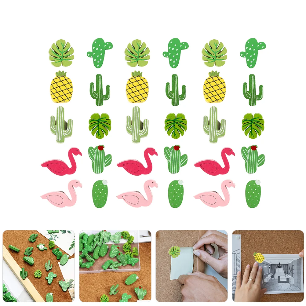 40 Pcs Cactus Pushpin Decorative Thumb Tacks Cork Board Bohemian Bulletin Pins Wood For