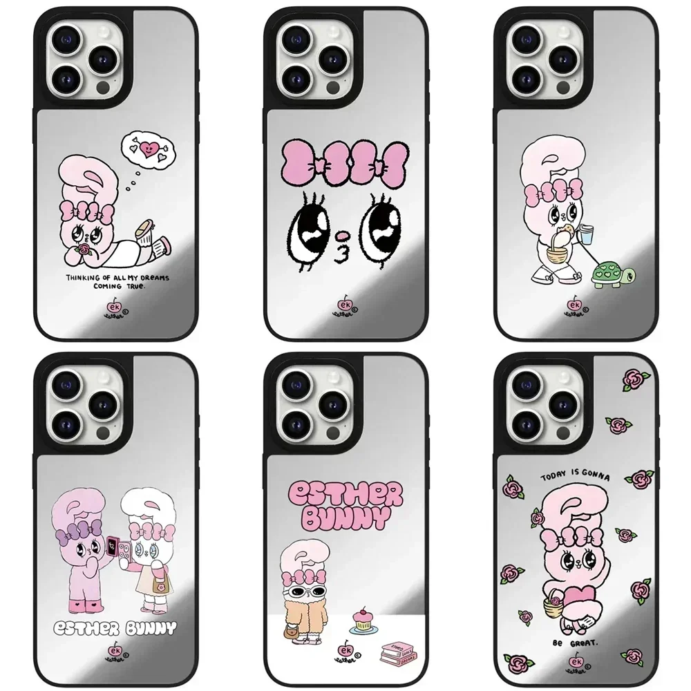 

Cartoon Pink Rabbit Mirror Magnetic iPhone 11 12 13 14 15 16 Pro Max Protective Case