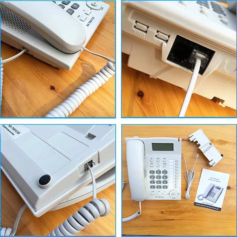 โทรศัพท์เดสก์ท็อปแบบมีสายโทรศัพท์พื้นฐานสำหรับบ้าน/โรงแรม/สำนักงานแฮนด์ฟรีมีไฟพื้นหลังสีน้ำเงินรหัสผู้โทรเป็นภาษาอังกฤษ