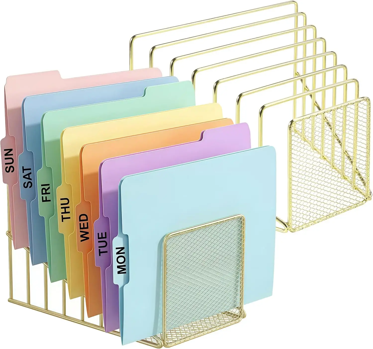 

2-Piece Metal Desktop Organizer with Incline File Sorter and 7-Slot Magazine Holder for Home, School, Office