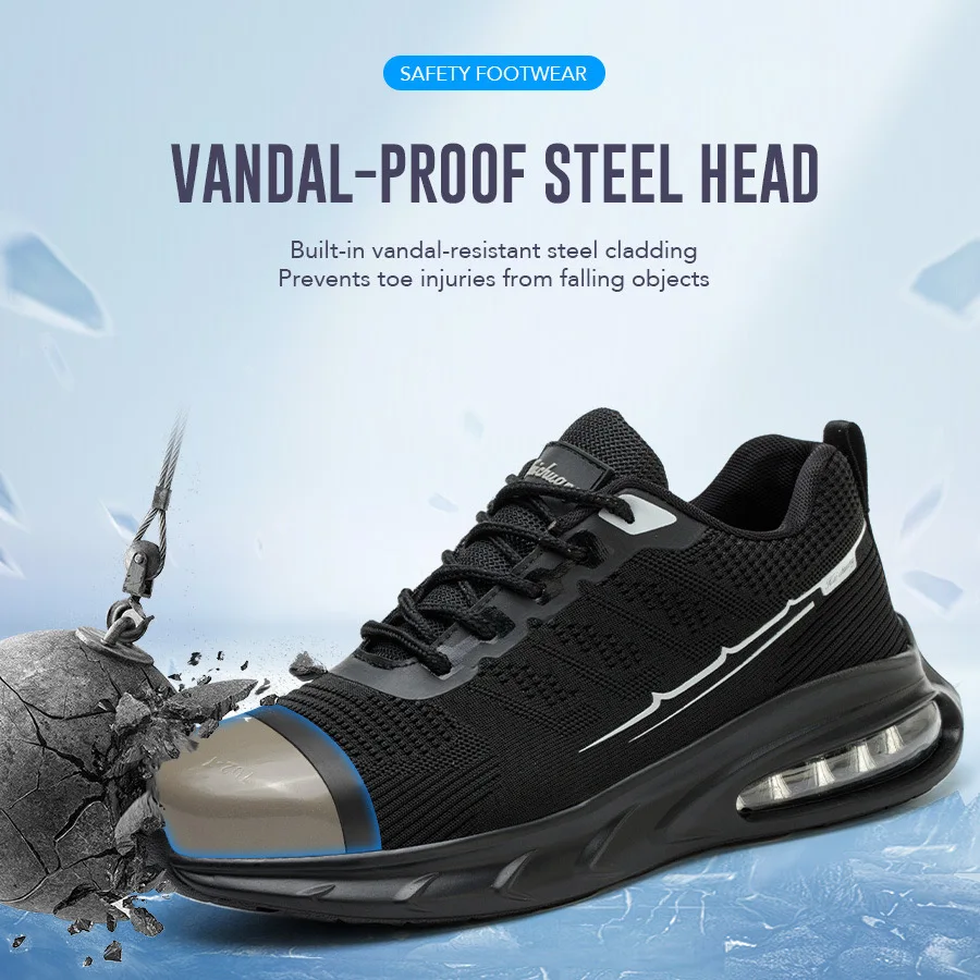 New breathable wear-resistant protection anti-smash anti-stabbing air cushion sole night reflective safety non-slip shoes