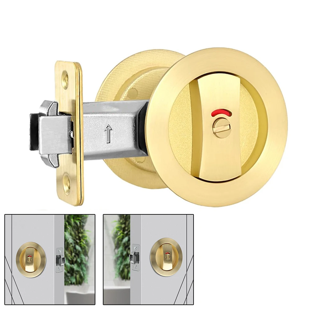 Enhanced Privacy and Safety  Gold Flush Pocket Door Lock with Color Indication  Easy grip Knob  Strong Zinc Alloy Construction