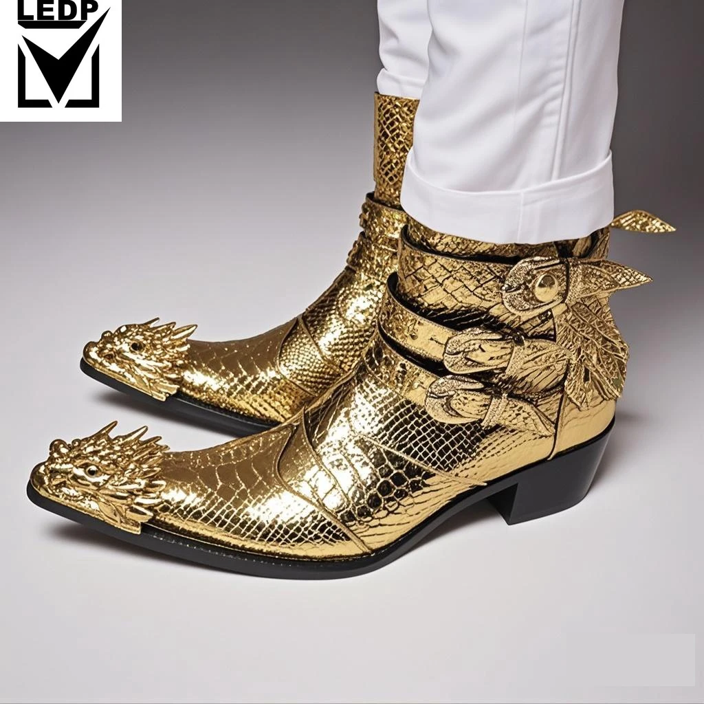الذهبي ماجيك الأحذية العلامة التجارية فستان الزفاف حذاء جلد طبيعي حفل زفاف فاخر عادية أحذية أنيقة رسمية أحذية تشيلسي الرجال #4