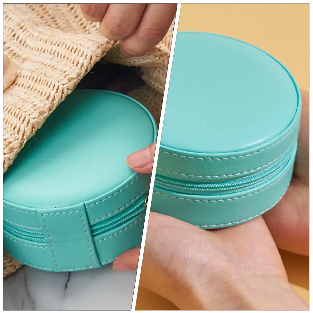 

Round PU Jewelry Storage Box for Necklaces Rings Earrings Pendants Brooches Hairpins Organizer Home Desktop Decor