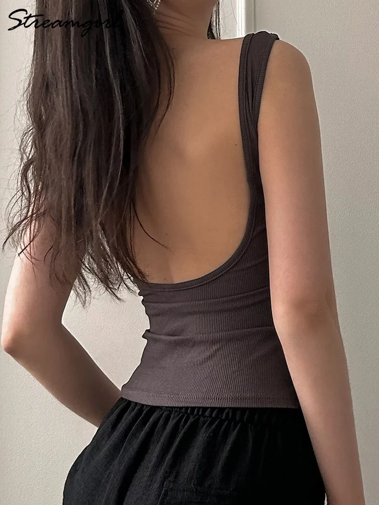 Backless Tank Tops With Built In Bra Women Summer White Sexy Square Neck Sleeveless Beach Tube Top Black Camisole With Shelf Bra