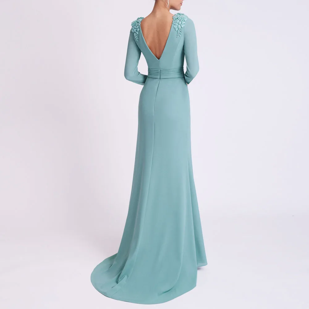 Customized Vestido de fiesta for Wedding Scoop Neck A Line Mother of the Bride Dress Floral Appliques Pleated Formal Gown