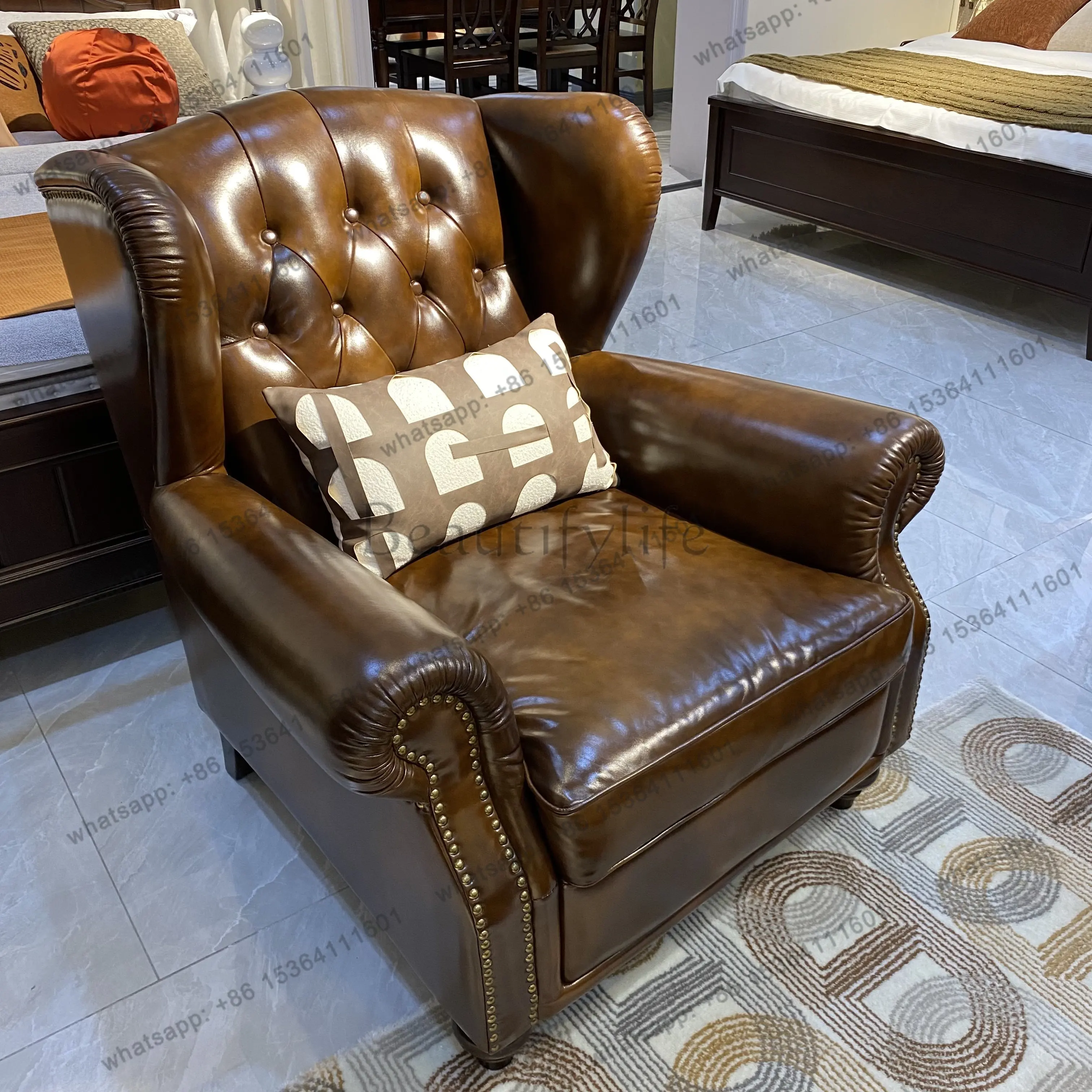 

American retro leather single chair, leisure chair, size: length 950 * width 950 * height 970mm