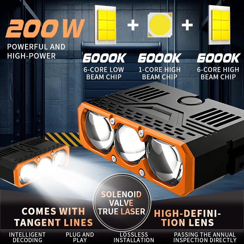 EURS Lens LED Spotlight 300W Solenoid Beam Switching LED Headlight Universal Car Motorcycle Grille Light Car Accessories