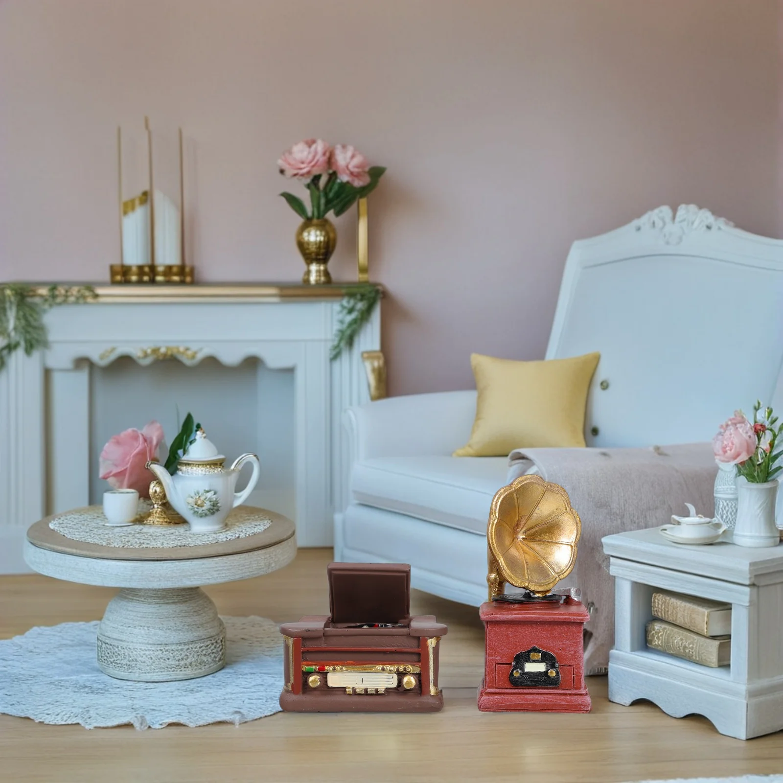 

2pcs Phonograph Resin Decoration Miniature Vintage Home Audio Home Audio Record Players Record Players Dollhouse Accessories