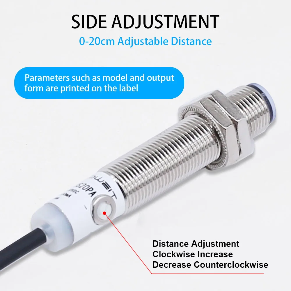 Cloweit M12 Diffused Photo Electric Sensor IP65 20cm Long Distance 24v NPN PNP Optical Infrared Switches