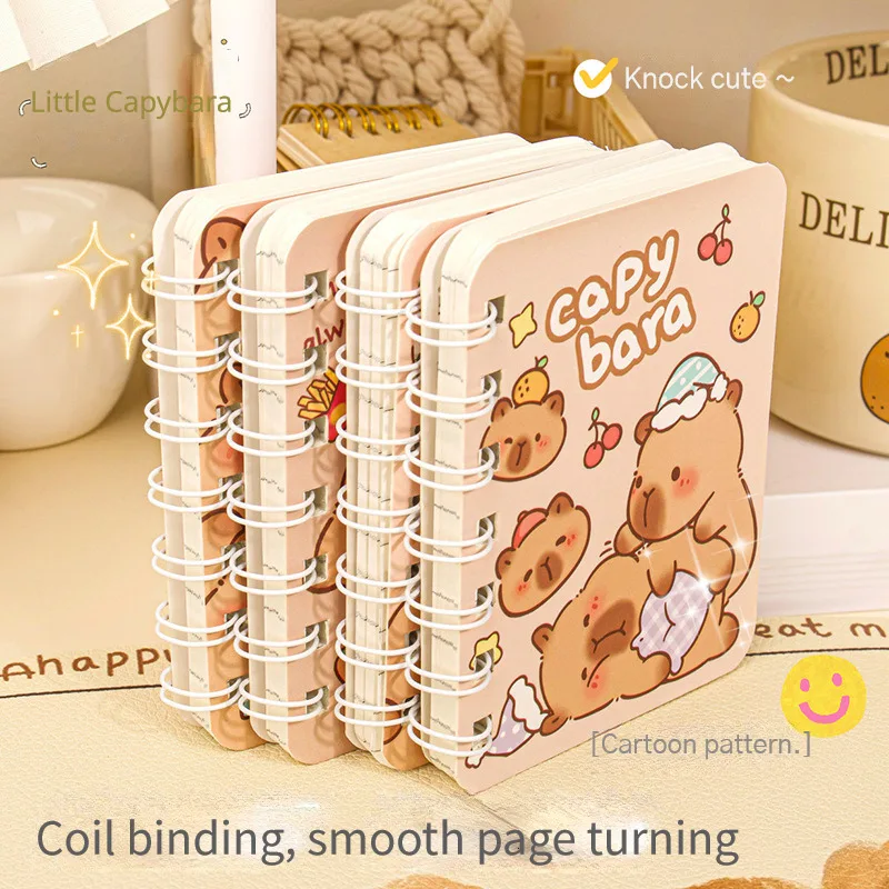 Cute Cartoon Capybara A7 Coil Notebook 80Page Horizontal Line Paper Mini Book Journal Planer School Office Kawaii Stationery