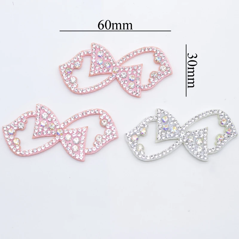 10Pcs Non-woven Padded Rhinestone Bow Tie Applique for Clothes Hat Shoes Sewing Patches Headwear Hair Clips Decor Accessories