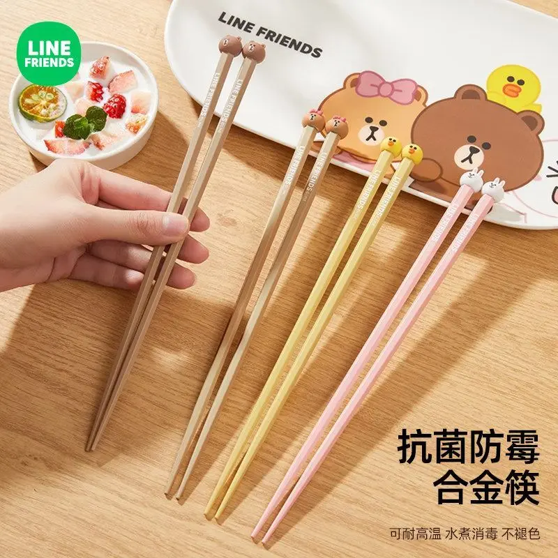 Line friends Brown Sally Choco Alloy Chopsticks High-value Cartoon Household Mildew-proof High-temperature Non-slip Chopsticks - view 2