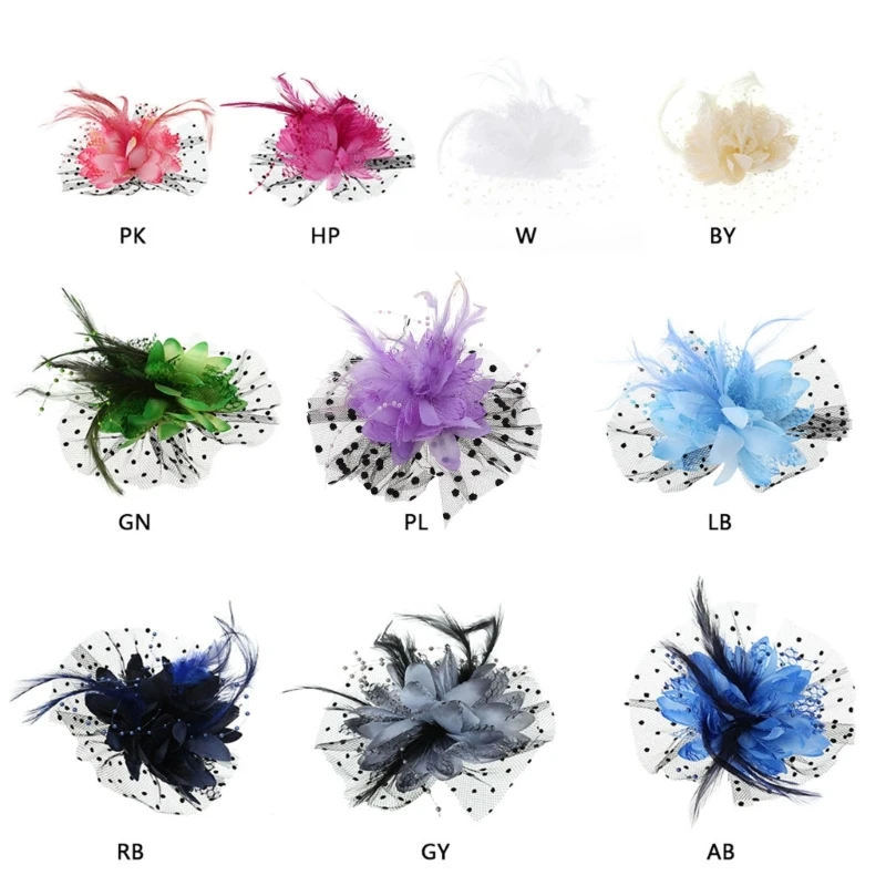 Hair Accessories Fashion Sexy Women Mesh Fascinator Cocktail Tea Party Hat Wedding Church Hair Clip with Feather Flower